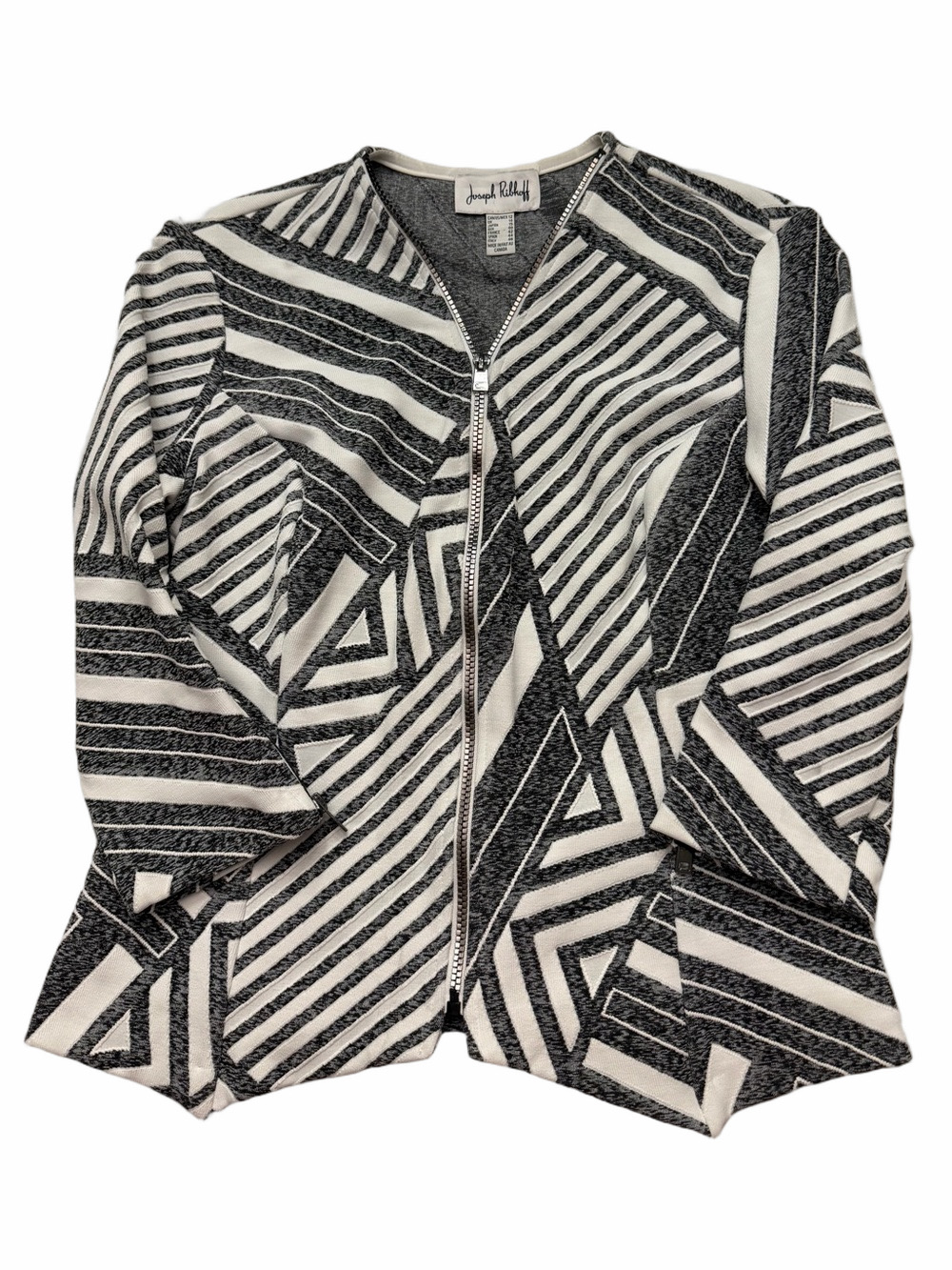 Joseph Ribkoff Grey White Geometric Zippered Jacket Woman Lady Size 12